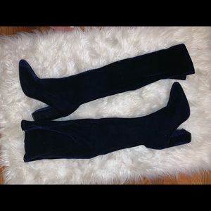 zara blue velvet over the knee boots